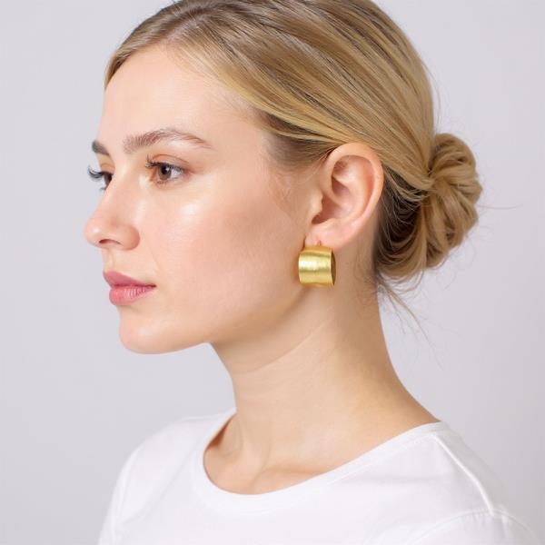 14K GOLD DIPPED WIDE BRUSHED POST HOOP EARRINGS