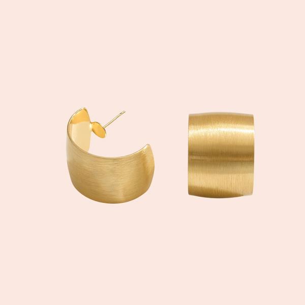 14K GOLD DIPPED WIDE BRUSHED POST HOOP EARRINGS