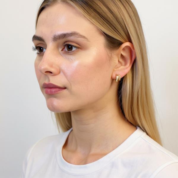 14K GOLD DIPPED DOUBLE BAND POST HOOP EARRING WITH WHITE ENAMEL