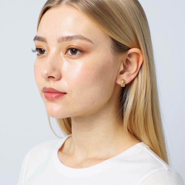 14K GOLD DIPPED HAMMERED CZ HUGGIE HOOP EARRING