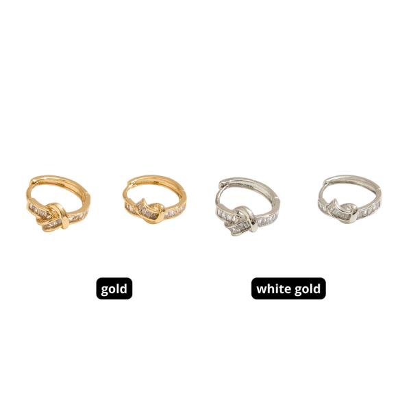 14K GOLD DIPPED CZ KNOT HUGGIE HOOP EARRING