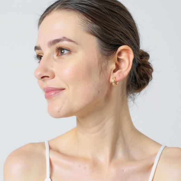 14K GOLD DIPPED CZ KNOT HUGGIE HOOP EARRING