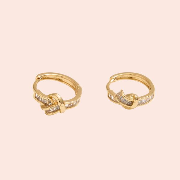 14K GOLD DIPPED CZ KNOT HUGGIE HOOP EARRING