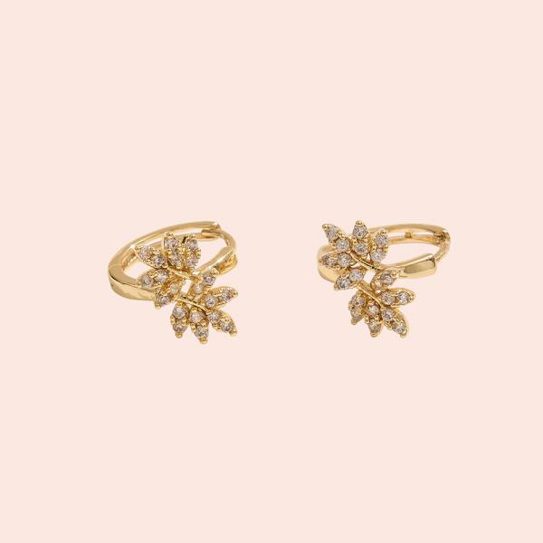 14K GOLD DIPPED LEAF CZ HUGGIE EARRING