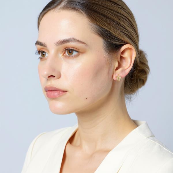 14K GOLD DIPPED LEAF CZ HUGGIE EARRING