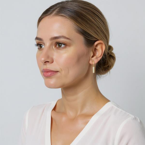 14K GOLD DIPPED CZ I SHAPED HUGGIE EARRING