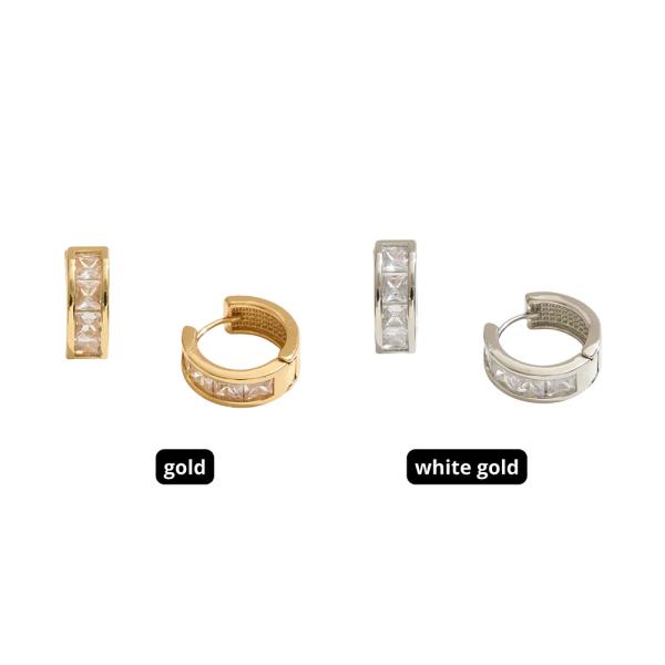 14K GOLD DIPPED PRINCESS CUT CHANNEL HUGGIE HOOP EARRING