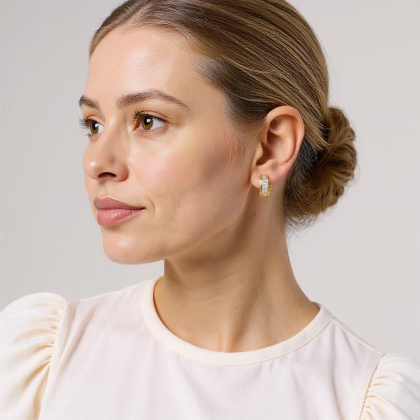 14K GOLD DIPPED PRINCESS CUT CHANNEL HUGGIE HOOP EARRING