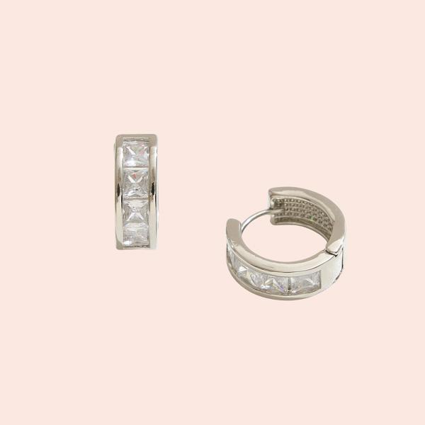 14K GOLD DIPPED PRINCESS CUT CHANNEL HUGGIE HOOP EARRING