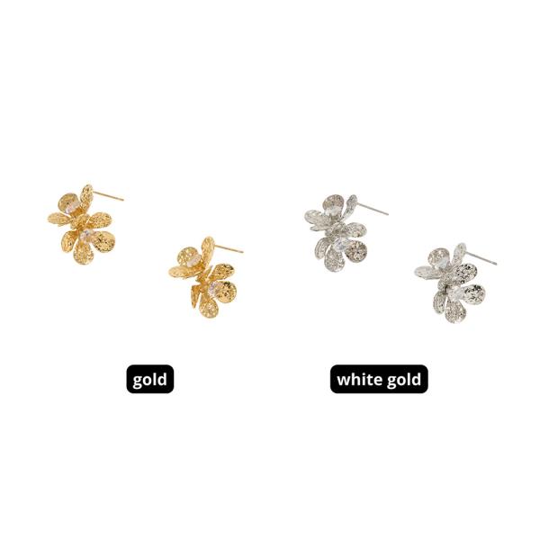 14K GOLD/ WHITE GOLD DIPPED DUAL FLOWER POST EARRING CZ