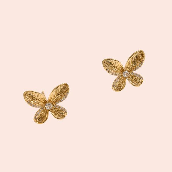 14K GOLD DIPPED BUTTERFLY STUD CZ POST EARRING