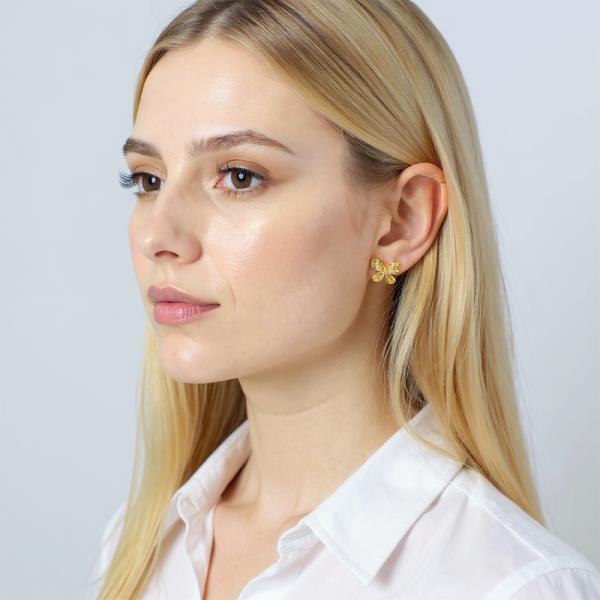 14K GOLD DIPPED BUTTERFLY STUD CZ POST EARRING
