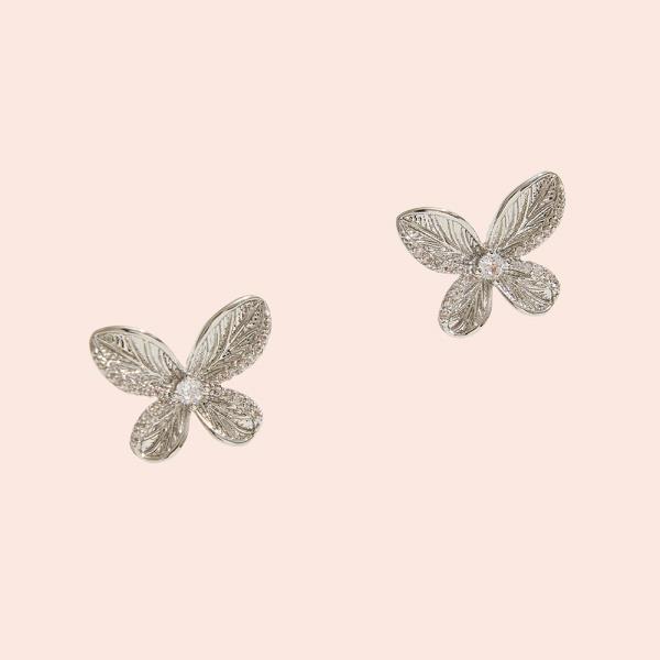 14K GOLD DIPPED BUTTERFLY STUD CZ POST EARRING