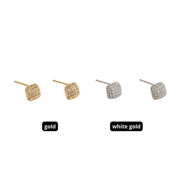 14K GOLD DIPPED PAVE SQUARE STUD CZ POST EARRING