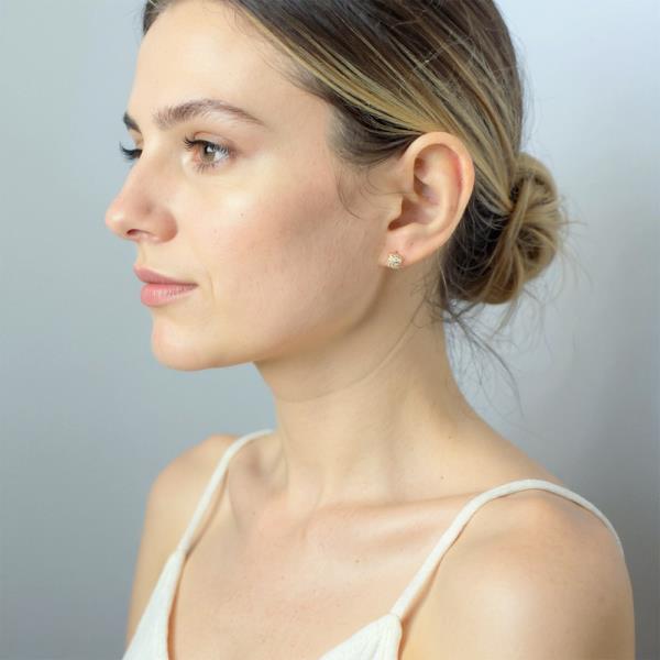 14K GOLD DIPPED PAVE SQUARE STUD CZ POST EARRING