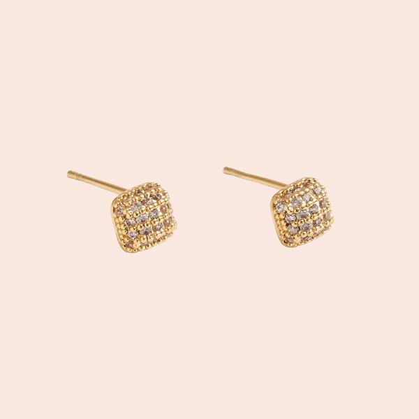 14K GOLD DIPPED PAVE SQUARE STUD CZ POST EARRING