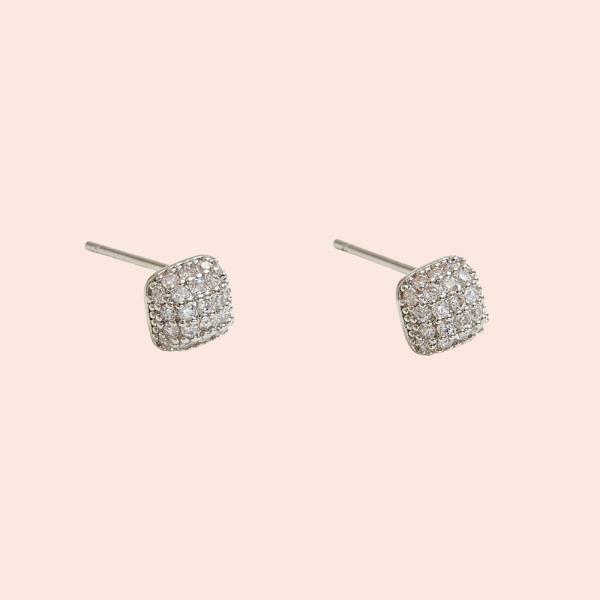 14K GOLD DIPPED PAVE SQUARE STUD CZ POST EARRING