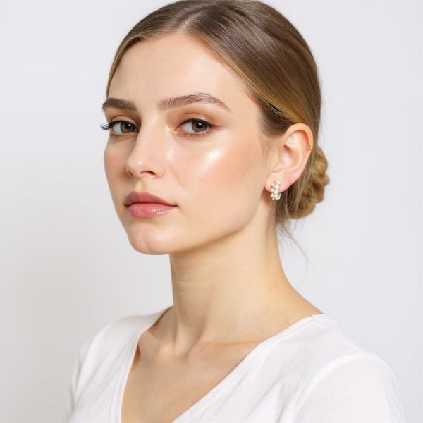 14K GOLD DIPPED PEARL CLUSTER CZ POST EARRING