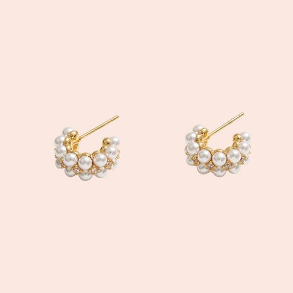 14K GOLD DIPPED PEARL CLUSTER CZ POST EARRING