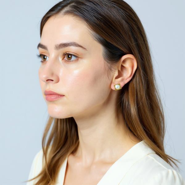 14K GOLD DIPPED WIDE BAND POST HOOP EARRING WITH PEARL ACCENT