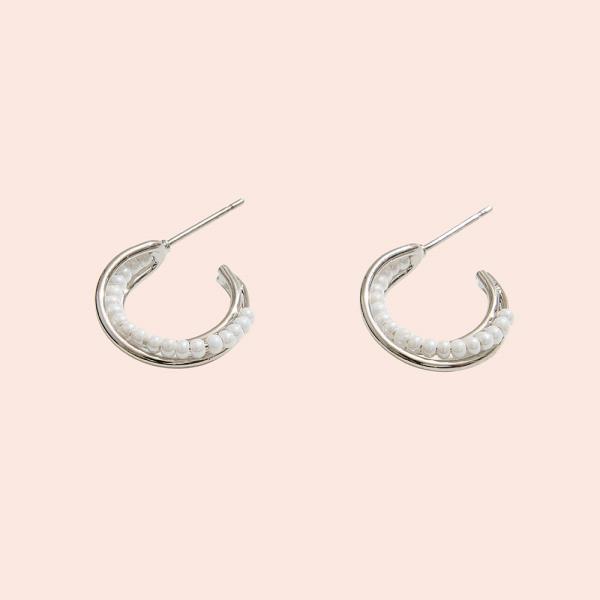 14K GOLD DIPPED SMALL POST HOOP WITH PEARL BEADS