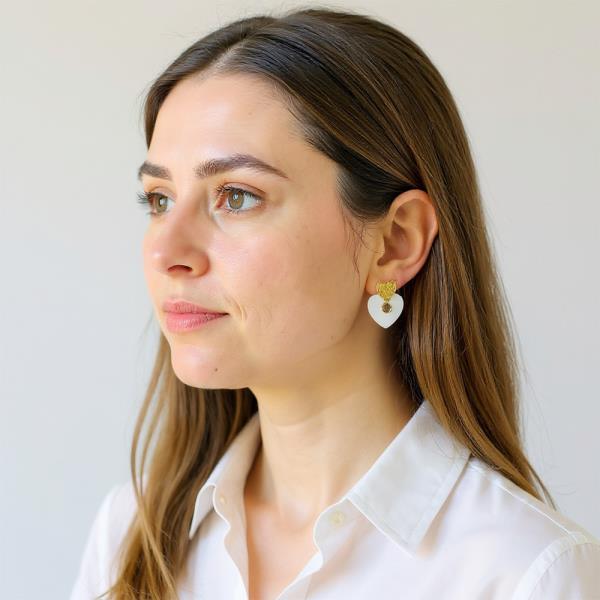 14K GOLD DIPPED MOTHER OF PEARL HEART CZ POST EARRING