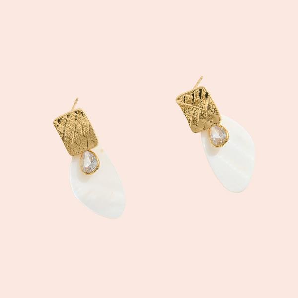 14K GOLD DIPPED MOTHER OF PEARL CZ DROP POST EARRING