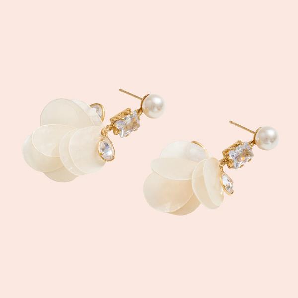 14K GOLD DIPPED MOTHER OF PEARL DROP POST CZ EARRING