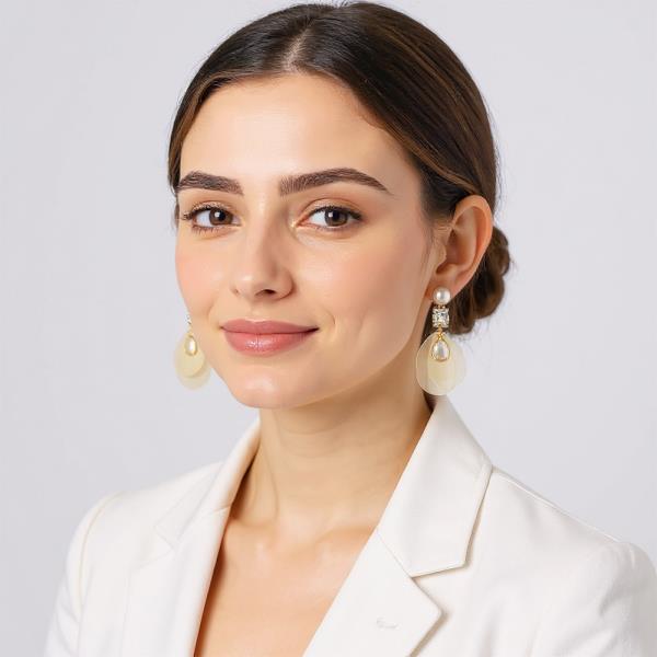 14K GOLD DIPPED MOTHER OF PEARL DROP POST CZ EARRING