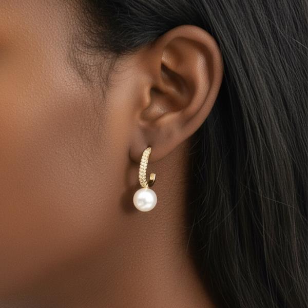 14K GOLD DIPPED GLAMOUROUS LINK PEARL POST EARRINGS