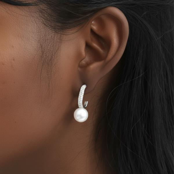 14K GOLD DIPPED GLAMOUROUS LINK PEARL POST EARRINGS