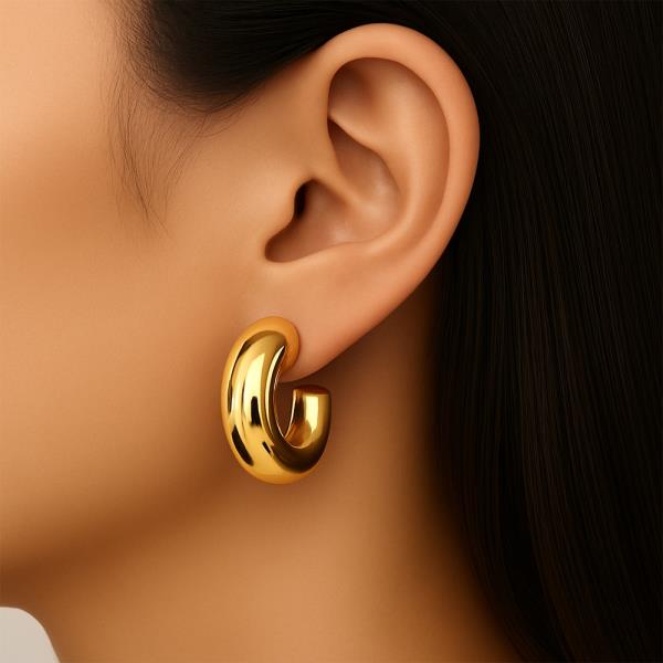 14K GOLD DIPPED DAILY CHUNKY HOOP POST EARRINGS