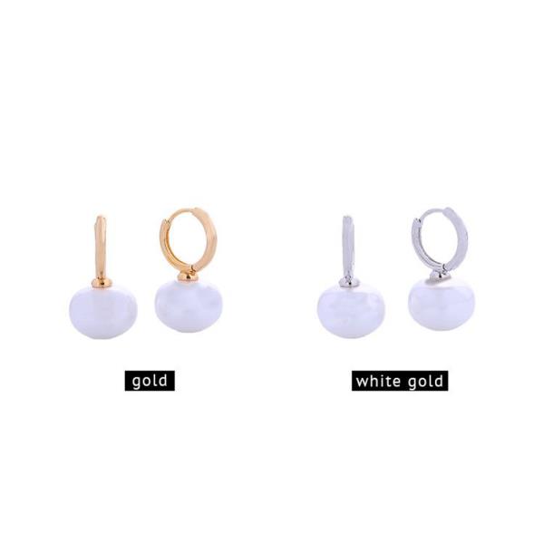 14K GOLD DIPPED DANGLING PEARL HUGGIE EARRING