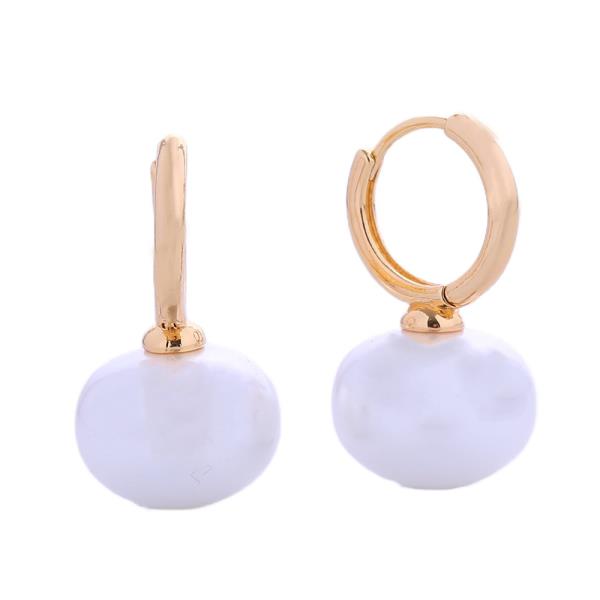 14K GOLD DIPPED DANGLING PEARL HUGGIE EARRING