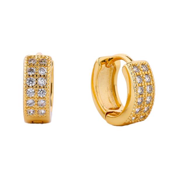 14LK GOLD DIPPED HUGGIE HOOP CZ PAVED EARRING