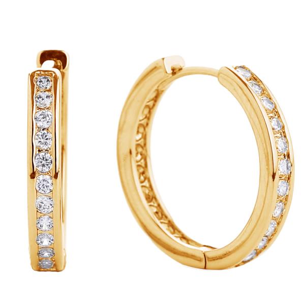 14K GOLD DIPPED HUGGIE HOOP CZ PAVED EARRING