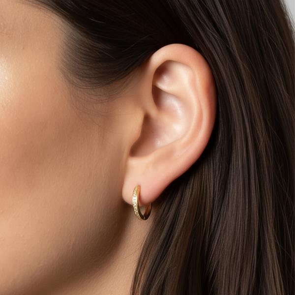 14K GOLD DIPPED HUGGIE HOOP CZ PAVED EARRING