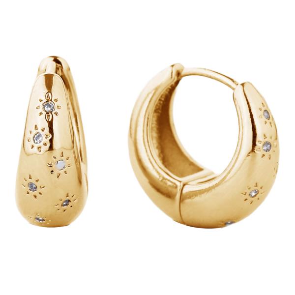 14K GOLD WHITE DIPPED HUGGIE HOOP CZ PAVED EARRINGS