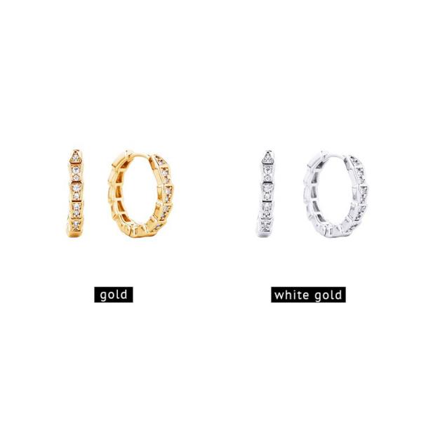 14K GOLD WHITE DIPPED HUGGIE HOOP CZ PAVED EARRING