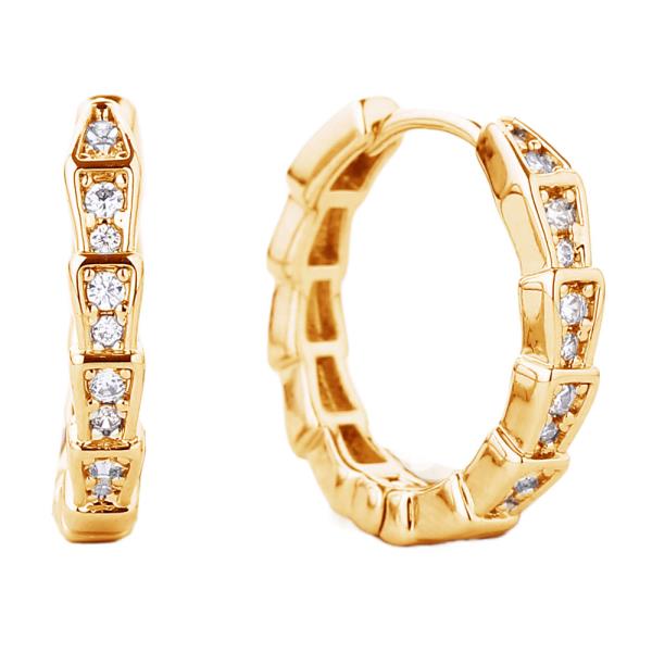 14K GOLD WHITE DIPPED HUGGIE HOOP CZ PAVED EARRING