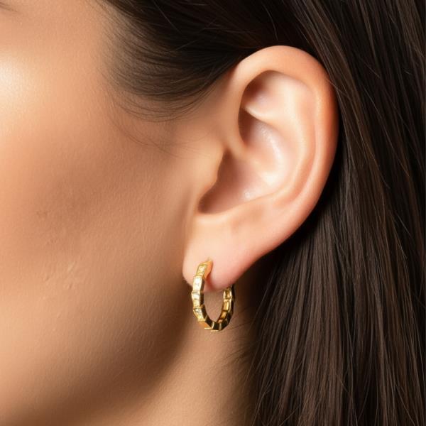 14K GOLD WHITE DIPPED HUGGIE HOOP CZ PAVED EARRING