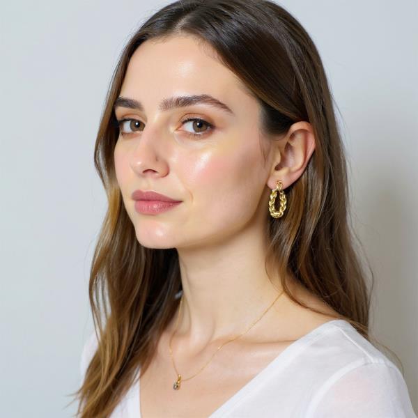 14K GOLD WHITE GOLD DIPPED BRAIDED POST HOOP EARRING