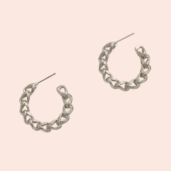 14K GOLD WHITE GOLD DIPPED BRAIDED POST HOOP EARRING