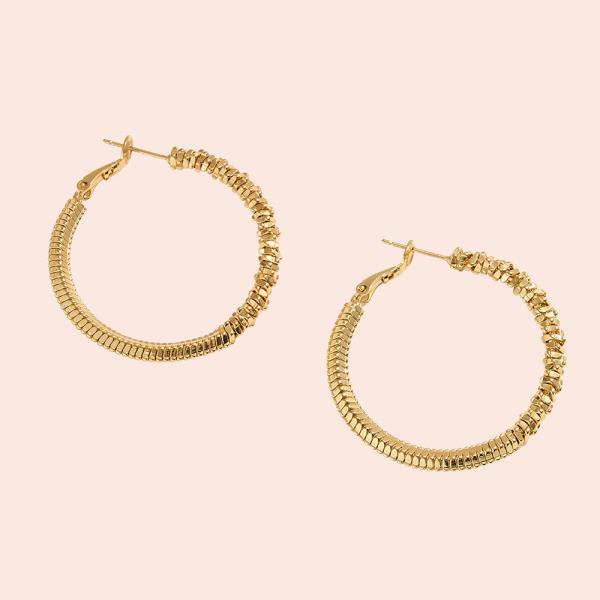 14K GOLD WHITE GOLD DIPPED TEXTURED POST HOOP EARRINGS