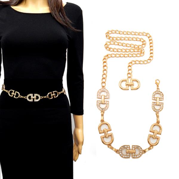 RHINESTONE D SHAPE CHAIN BELT