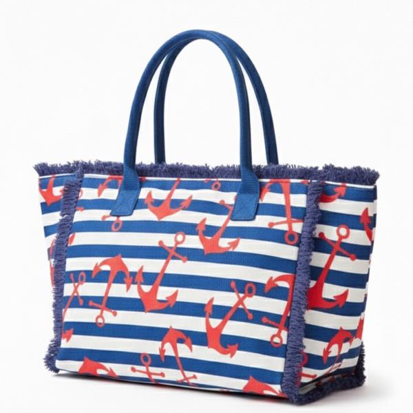 ANCHOR STRIPE FRINGE TOTE BAG