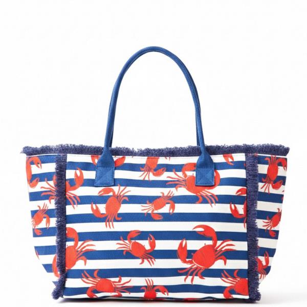 CRAB STRIPE FRINGE TOTE BAG