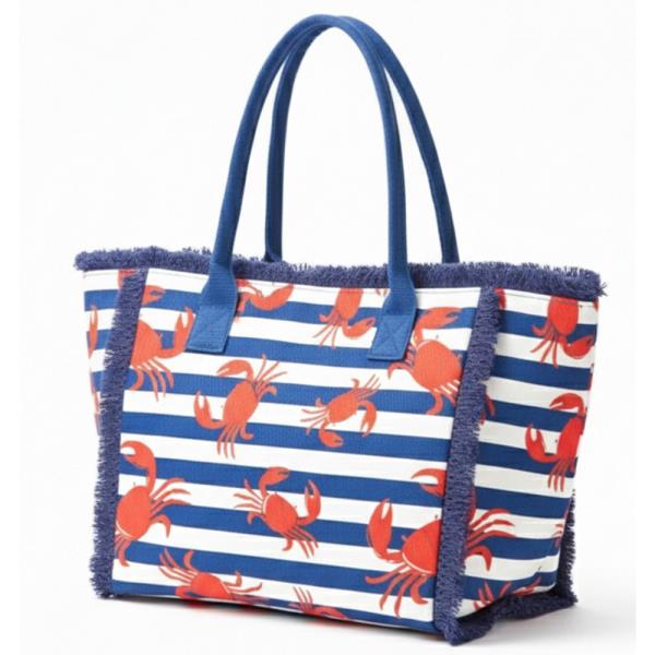 CRAB STRIPE FRINGE TOTE BAG