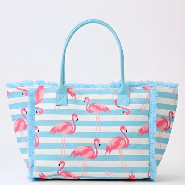 FLAMINGO STRIPE FRINGE TOTE BAG.