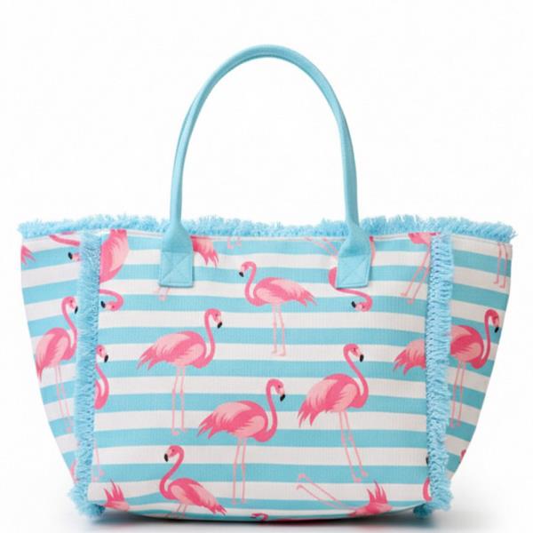 FLAMINGO STRIPE FRINGE TOTE BAG.